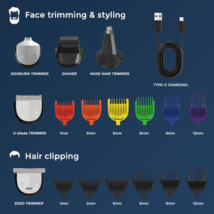 Ensemble de toilettage pour hommes, tondeuse à barbe en acier inoxydable, étanche, tondeuse à cheveux, rasoir rechargeable, utilisation humide ou sèche, 5 en 1 - Product Image 4