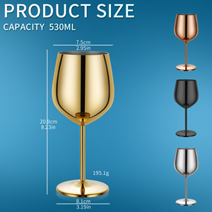 Calici da Vino Durevoli da 530ml, Flûte da Champagne in Acciaio Inox, <span class=keywords><strong>Bicchieri</strong></span> di Lusso per Vino Rosso <span class=keywords><strong>e</strong></span> Champagne Dorati per Hotel <span class=keywords><strong>e</strong></span> Matrimoni - Product Image 2