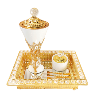 Kim Loại Màu Trắng Thủy Tinh Arabic Phong Cách Hương Burner Đặt Nhà Khách Sạn Đảng Gương Vuông Khay Vàng Gia Vị Hộp bakhoor Hương Set - Product Image 6