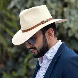 Panama Straw Fedora <b>Hat</b> Wide Brim Unisex Beach Sun <b>Hat</b> with Leather <b>Band</b> Adult 56-58CM - Product Image 2