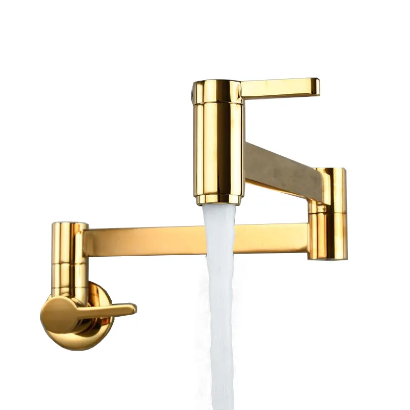 Gold Wall Mounted Folding water Faucets Double Switch Swing Kitchen Pot Filler Faucet