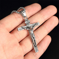 Pendentif avec croix de jésus en acier inoxydable pour homme, bijou religieux antique en argent, vente en gros, 10 pièces