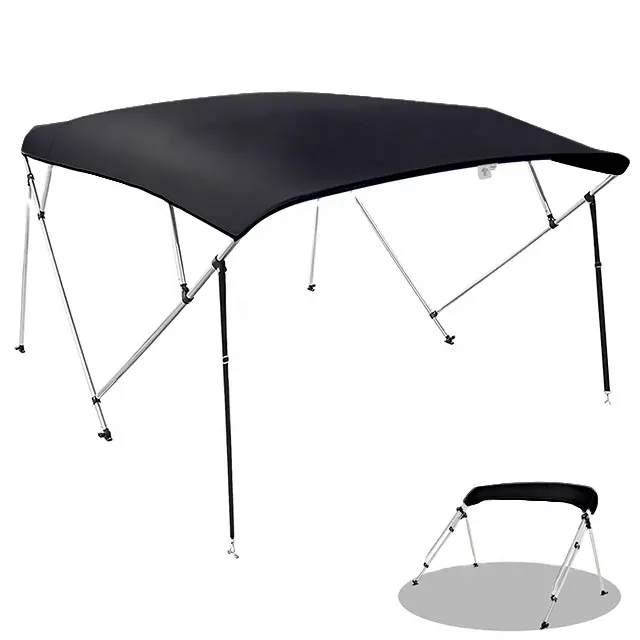 Coperchio superiore per tenda da barca in alluminio poliestere 600D nero a 4 archi con palo di supporto posteriore e ripiano per bagagliaio Bimini Top per barche