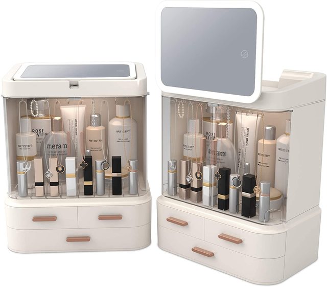 Makeup Organizer With LED Mirror Cosmetic Storage Box With Drawers for Jewelry Display