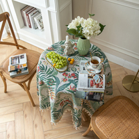 Nouvelle Nappe Ronde en Coton et Lin à Imprimé Feuilles Botaniques Style Campagne, Vert Clair, Motif Floral, pour la Table à Manger Domestique