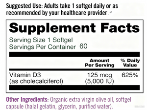 Cápsulas de Gel Suave Sin Gluten con Vitamina D3 OEM, 60 Unidades, Suplemento Dietético para Adultos con Apoyo Inmunológico, 2 por Porción - Product Image 6