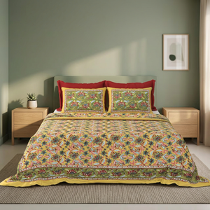 Parure de lit Bohème en coton imprimé floral style minimaliste pour lits Queen et King avec taies d'oreiller, lavable et respirante - Product Image 1
