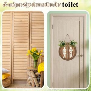 Panneau décoratif suspendu rond en panneau de densité, style ferme, pour la Saint-Valentin, avec indication des toilettes (hommes/femmes), pour salle de bain - Product Image 3