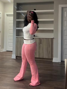 Damen Set Kleidung Benutzer definierte Langarm Flare Pant Stretch Lounge Wear Trainings anzüge Lounge wear Damen 2-teiliges Set Damen Lounge Set - Product Image 3