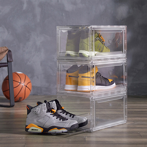 Transparent Plastic Sneaker Stackable Shoe Storage Boxes Drop Front Drawer Type Magnetic Multifunction Clear Shoe Box