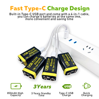 Batería Recargable USB-C de 850mAh y 9V, 9.0V Constantes, Más de 1000 Ciclos, Carga Rápida en 3H, UN38.3, OEM MOQ 100, para Pedal de Guitarra