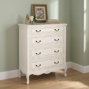 Commode de luxe en acajou massif, style français antique, en MDF, 4 tiroirs, sculptée à la main, couleur blanche, ensemble de chambre à coucher avec rangement à faible coût - Product Image 3