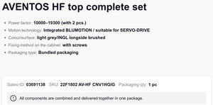 AVENTOS HF Top Set Completo 22F1802 Kit de Sistema de Puertas Abatibles Hacia Arriba con Cierre Suave y Torque de 10000-19300 Nm para Gabinetes Blu m - Product Image 2