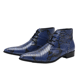 Bottes montantes pour hommes en cuir véritable, talon moyen, imperméables, respirantes, rehaussantes, à imprimé floral, bout pointu, pour soirée - Product Image 1