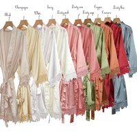 16 colores en stock, bata de satén de seda tipo kimono para mujer, talla grande, cuello en V, con encaje, para boda, dama de honor, largo hasta la rodilla