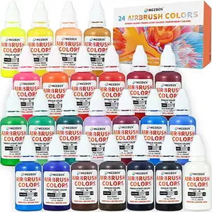 MEEDEN Airbrush Paint, 24 colori 30 ml acrilico Airbrush Paint Kit, pronto a spruzzare, opaco traslucido fluorescente a base d'acqua