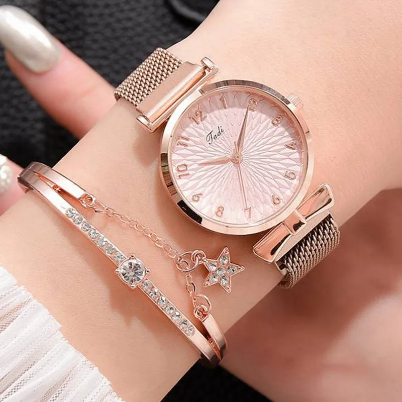 Luxury Women Bracelet Quartz Watches For Women Magnetic Watch Ladies Sports Dress Pink Dial Wrist Watch