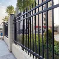 Valla de jardín inoxidable, valla de piquete moderna, cubierta de polvo negro, 6x8, seguridad, hierro forjado, parte superior plana, valla de acero, modelado 3D