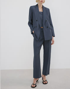 Blazer Azul Polvoriento de Doble Botonadura para Mujer con Solapa Entallada y Bolsillos con Solapa, Corte Relajado, Abrigo Elegante Casual para Oficina y Uso Diario - Product Image 2