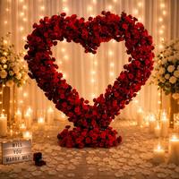 Arche de fleurs artificielles en forme de cœur luxueuse, rouge, pour la décoration de mariage et les fournitures, décoration pour la Saint-Valentin