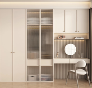 Armoire d'angle moderne en bois massif avec <span class=keywords><strong>bureau</strong></span> <span class=keywords><strong>intégré</strong></span>, coiffeuse en L, portes coulissantes, hauteur réglable, rangement pour <span class=keywords><strong>dressing</strong></span> - Product Image 1