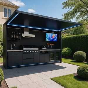 Pabellón de <span class=keywords><strong>Cocina</strong></span> Modular Prefabricado para Exteriores, con Parrilla de Acero Inoxidable, Toldo para Patio y Jardín - Product Image 2