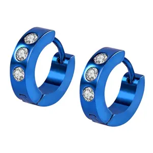 Femmes hommes Huggie Punk Cool coloré plaqué bleu huggie boucles d'oreilles avec trois pierres Double face