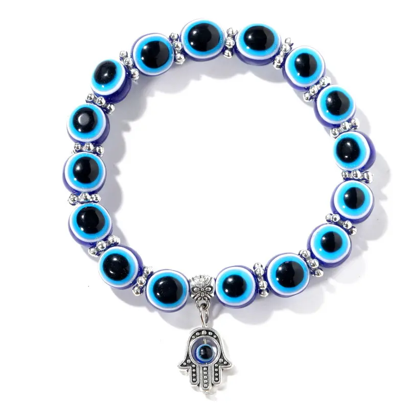 Pulsera de ojos azules al por mayor pulsera de Ojo Azul retro malvado Hamsa cuentas de cristal de resina turca joyería hecha a mano pulsera de mano Hamsa