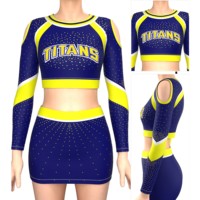 Ensemble d'uniformes de cheerleading All-Star étincelants personnalisés du fabricant-Haut court en tissu Mystique et jupe trapèze pour compétition de filles