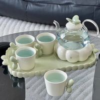 Ensemble théière et bouilloire en céramique écologique avec poignée rose en bambou, coffret cadeau de luxe léger pour l'heure du thé