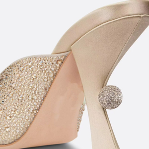 Women Pearl High Strange Heels Mules Bling Rhinestones Pumps Wide Fit Dress on Sandals Open Toe Shoes - Product Image 5