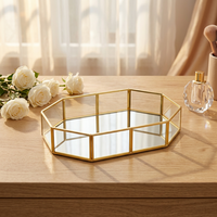 Plateau de vanité en métal doré et verre, organisateur décoratif de bijoux et de maquillage pour commode, salle de bain, décoration intérieure