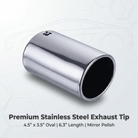 Embout d'échappement en acier inoxydable 4,5" x 3,5" ovale, coupe oblique, finition miroir chromée, 6,3" de long, bord roulé, universel, à clipser