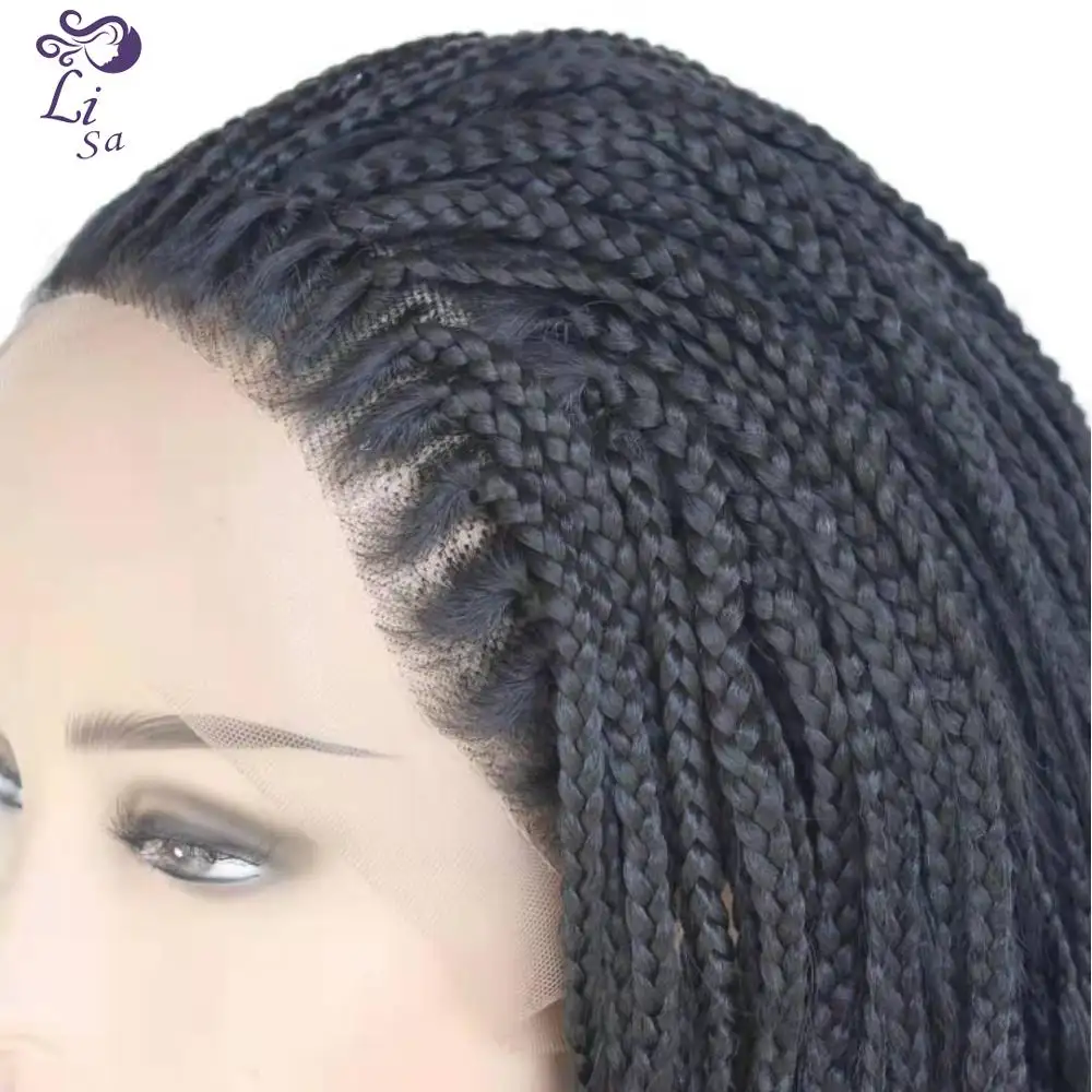 Lace Braided Wig Black Long Hair Breathable Synthetic Braided Lace Front Wig