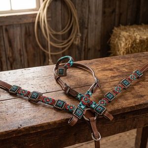 Selle Western en Cuir Naturel Souple Premium Légère et Durable Couleur et Taille Personnalisables Rouge Teal Motif Perlé Diamant Personnalisé - Product Image 3