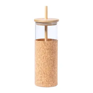 Copo de vidro com tampa de cortiça para bebê, copo de água esportivo de 520ml, tampa de bambu para uso doméstico, novidade