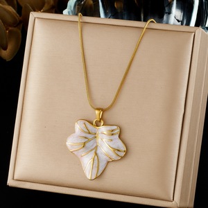 Stainless Steel Leaf Pendant Necklace Gold Plated White Enamel Plant Design Daily Wear Gift Jewelry Clavicle Chain - Product Image 1