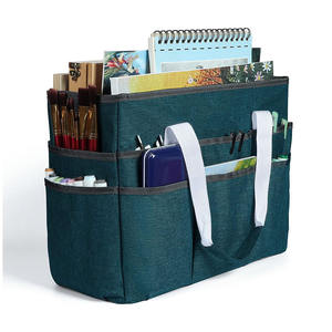 Sac fourre-tout organisateur avec fermeture éclair, grand sac de rangement pour matériel artistique et de couture, plusieurs poches, polyester vert bleuté - Product Image 1