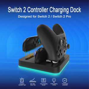 แท่นชาร์จเร็วแบบสองช่องพร้อมไฟ RGB ป้องกันการชาร์จเกิน สำหรับ <span class=keywords><strong>Nintendo</strong></span> <span class=keywords><strong>Switch</strong></span> 2 JoyCon อุปกรณ์เสริมสำหรับเล่นเกม - Product Image 1