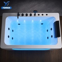 Baignoire balnéo rectangulaire autoportante moderne avec 22 jets, fenêtre panoramique en verre, éclairage LED, acrylique premium, pour hôtel