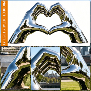 Sculpture personnalisée moderne en acier inoxydable poli en forme de mains en cœur, pour projets d'art public - Product Image 4