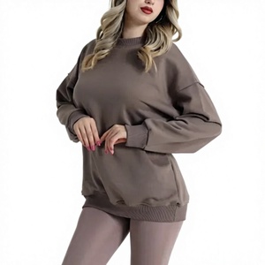 Nouveau sweat-shirt long en dentelle à épaules tombantes pour femme - Logo personnalisé 100% coton molletonné, design décontracté et modeste pour les fêtes d'hiver - Product Image 1