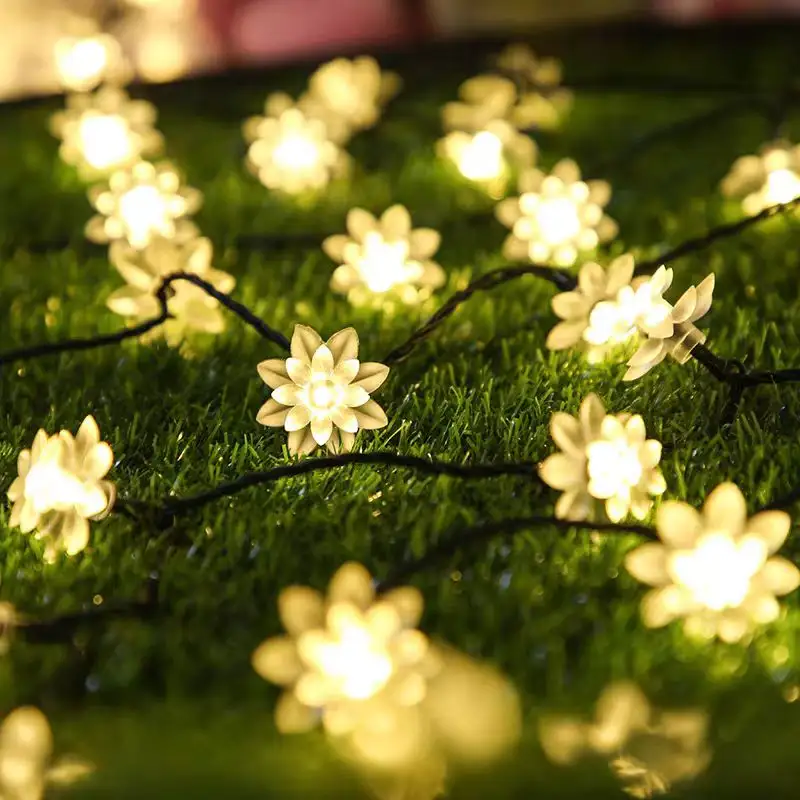 5M 20LED lotus lights string solar outdoor waterproof cherry blossom garden landscape tree Christmas decoration lights