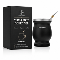 EVEPURE Ensemble de tasses à maté naturelles en gourde, tasse à maté traditionnelle originale, 9 oz, acier inoxydable à double paroi, facile à nettoyer
