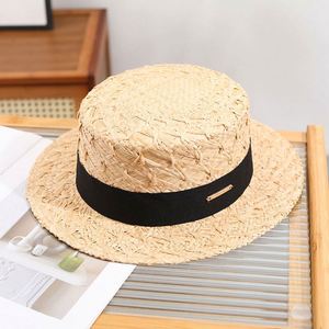 Chapeau de paille personnalisé Lafite avec ruban décoratif, à bord plat, pour femme, collection Printemps-Été 2024 - Product Image 3