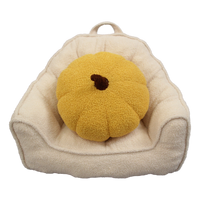 Beiger Sitzsack mit individuellem Logo, halbrunder Rückenlehne und weichem Samtbezug – Bodensofa für Mietwohnungen und Studios