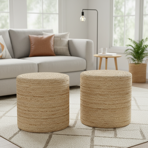 Modern Round Jute Pouf Handcrafted Rope 2-Piece Movable Naturally <b>Braided</b> Decorative <b>Accessory</b> for Bedroom Hall & Living Area - Product Image 3