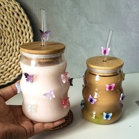 Gobelet en verre borosilicate hautement résistant, design créatif, avec couvercle en bambou, édition rentrée scolaire, soufflé à la main, très attrayant