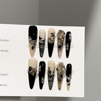 Ongles press-on de luxe faits main personnalisés, effet œil de chat doré, fleurs 3D, papillons, faux ongles réutilisables, nail art