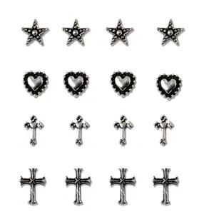 Metal Small Cross Nail Art Charm 3D Chrome Ancient Mini Alloy Heart Nail Jewelry DIY Punk Nail Parts Accessories